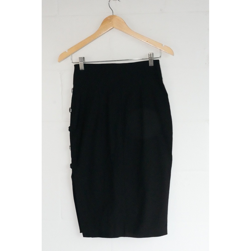 New York & Company Pencil Skirt Womens Extra Small Black Button Side High Waist